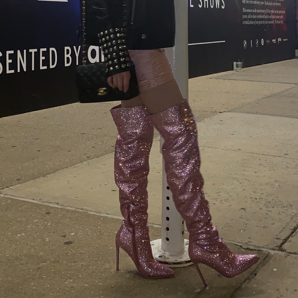 Steve Madden Pink Sparkle Over-the-Knee Boots